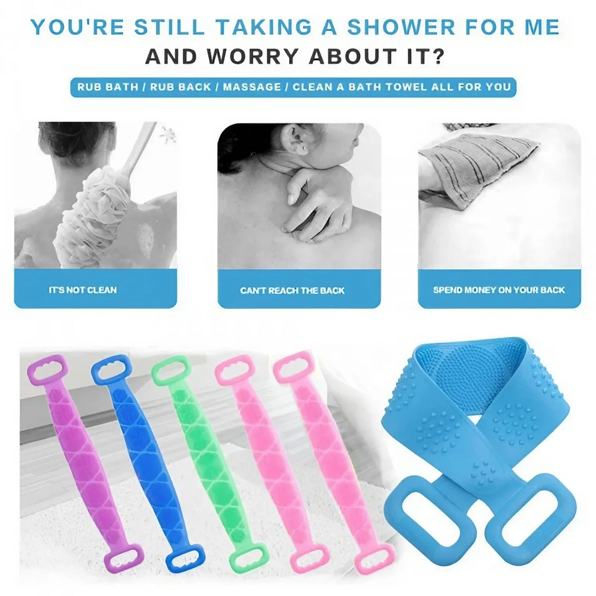Silicone Bath Towel Massage Bath Brush Long Strip of Back Rubbing Ash Rubbing Bath with Rubbing Bath Towel