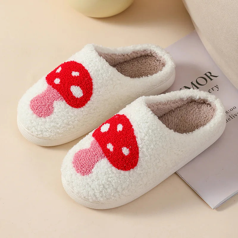 Cotton Plush Slippers, Hearts Mushroom Bedroom Slippers, Home House Cozy Fluffy Slippers, Adorable Slippers for Women, Mushroom Lovers Gifts for Her