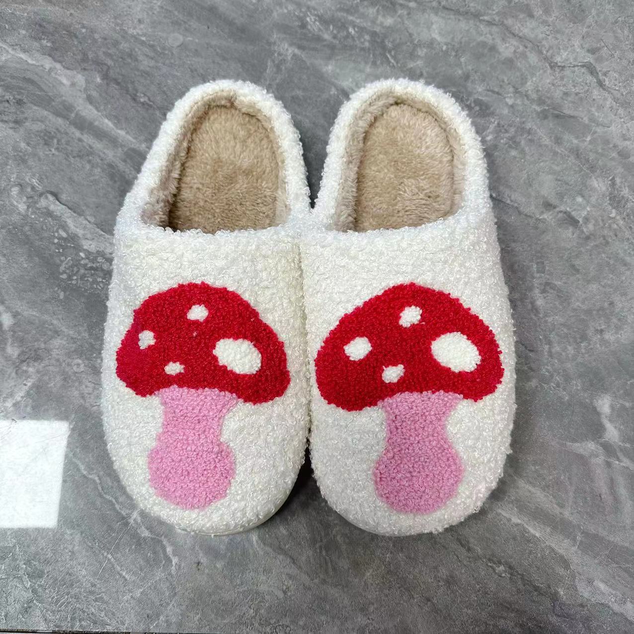 Cotton Plush Slippers, Hearts Mushroom Bedroom Slippers, Home House Cozy Fluffy Slippers, Adorable Slippers for Women, Mushroom Lovers Gifts for Her